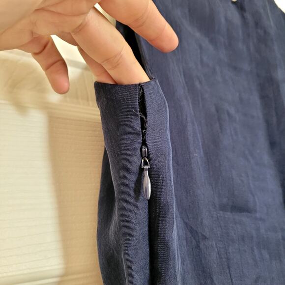 Theyskens Theory Silk Dress Navy Blue Maxi Unique Neckline - Picture 8 of 9